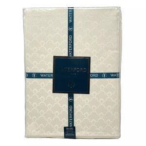 WATERFORD 70” x 84" Holiday Ember Ivory White Designer Tablecloth NEW Seats 6-8P